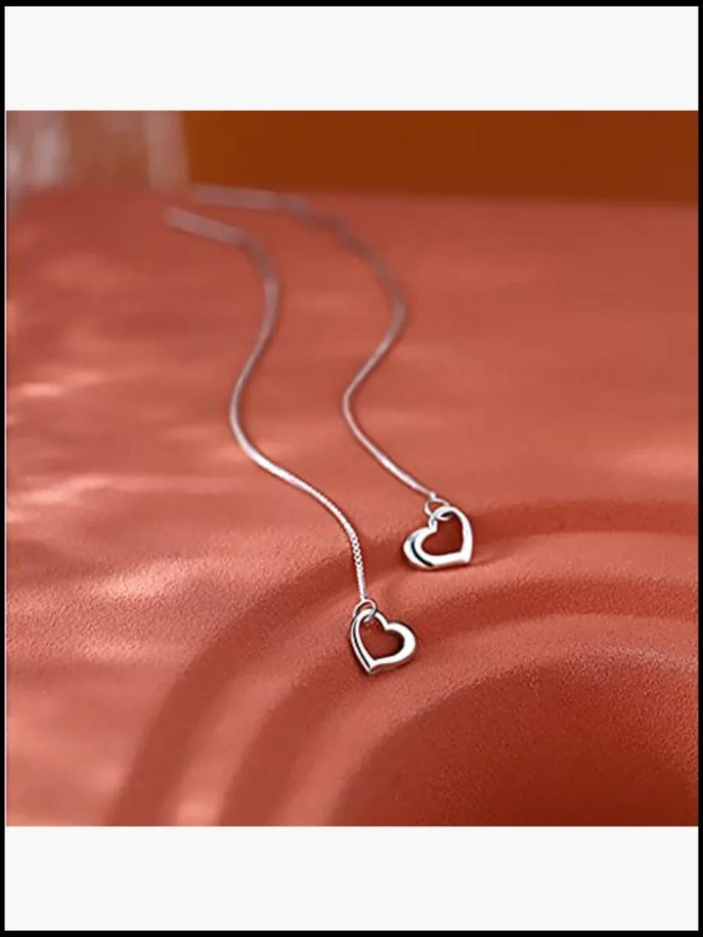 Solid 925 Sterling Silver Love Heart Chain Dangle Drop Earrings Teen